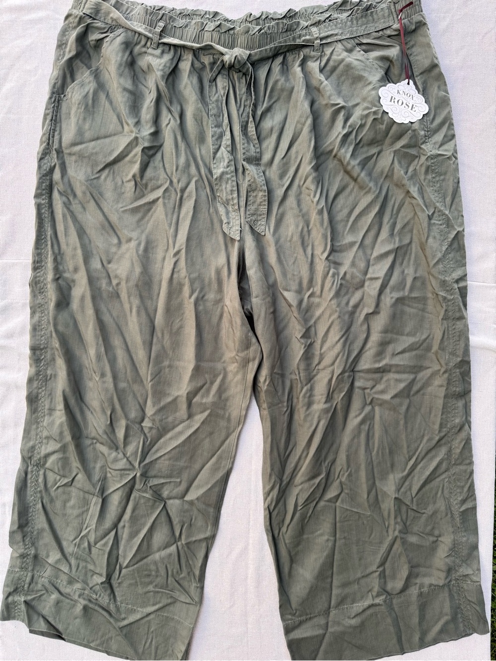 NWT Knox Rose Olive Army Green Drawstring Wide-Leg Women’s 4X Paper Bag Pants
